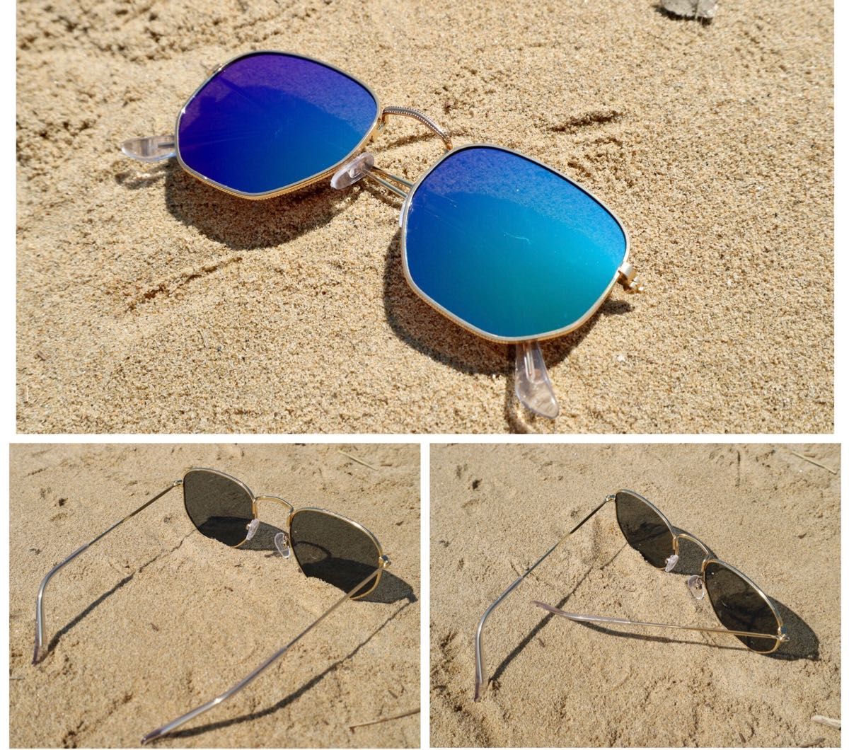 サングラス ミラー スモーク 伊達メガネ ゴールドフレーム UV400　紫外線カット 日焼け対策　男女兼用 メンズレディース　