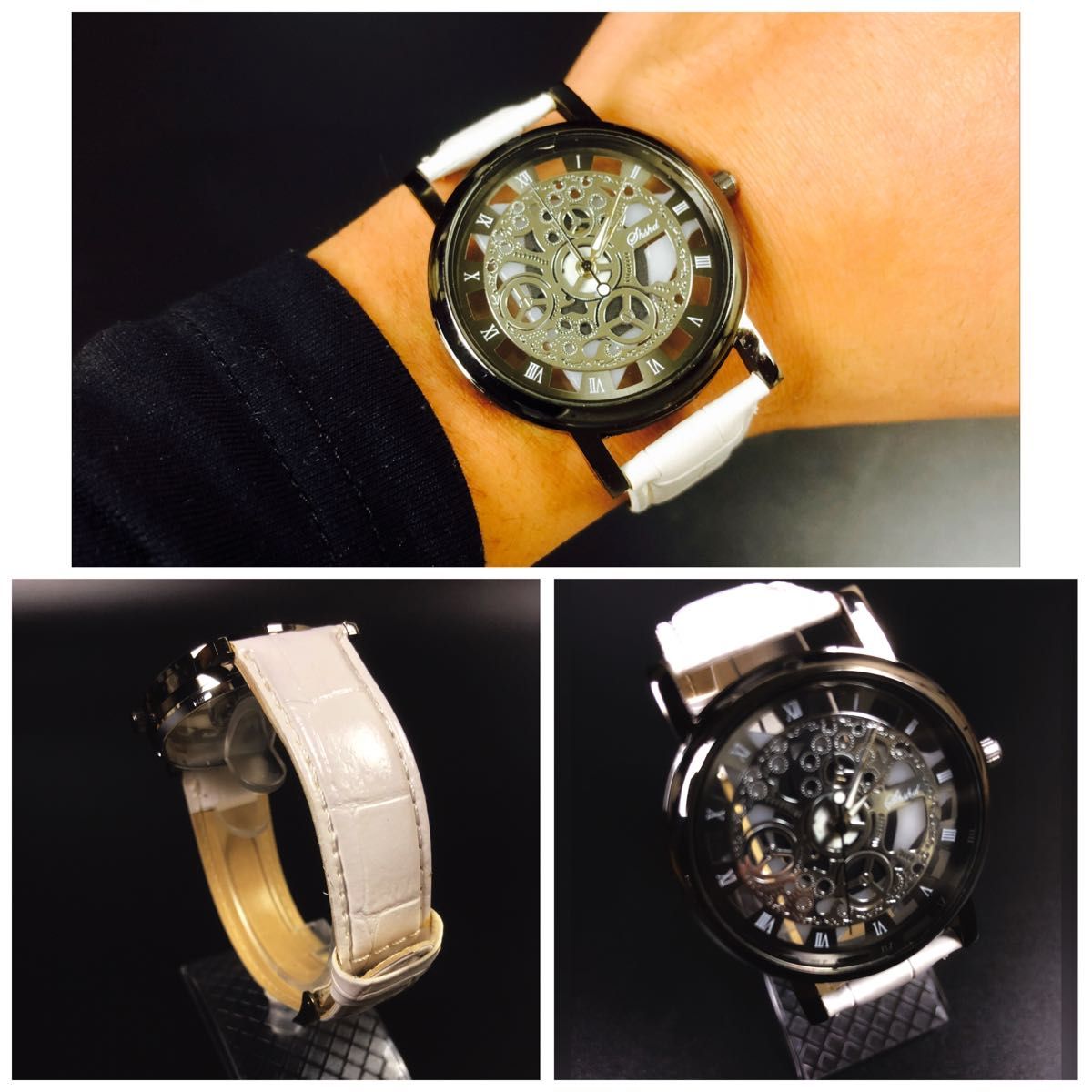 腕時計　時計 メンズ ステンレススチール 高品質 レザー 革 ベルト　アナログ　クォーツ ビジネス ウォッチ ギリシャ文字 時計