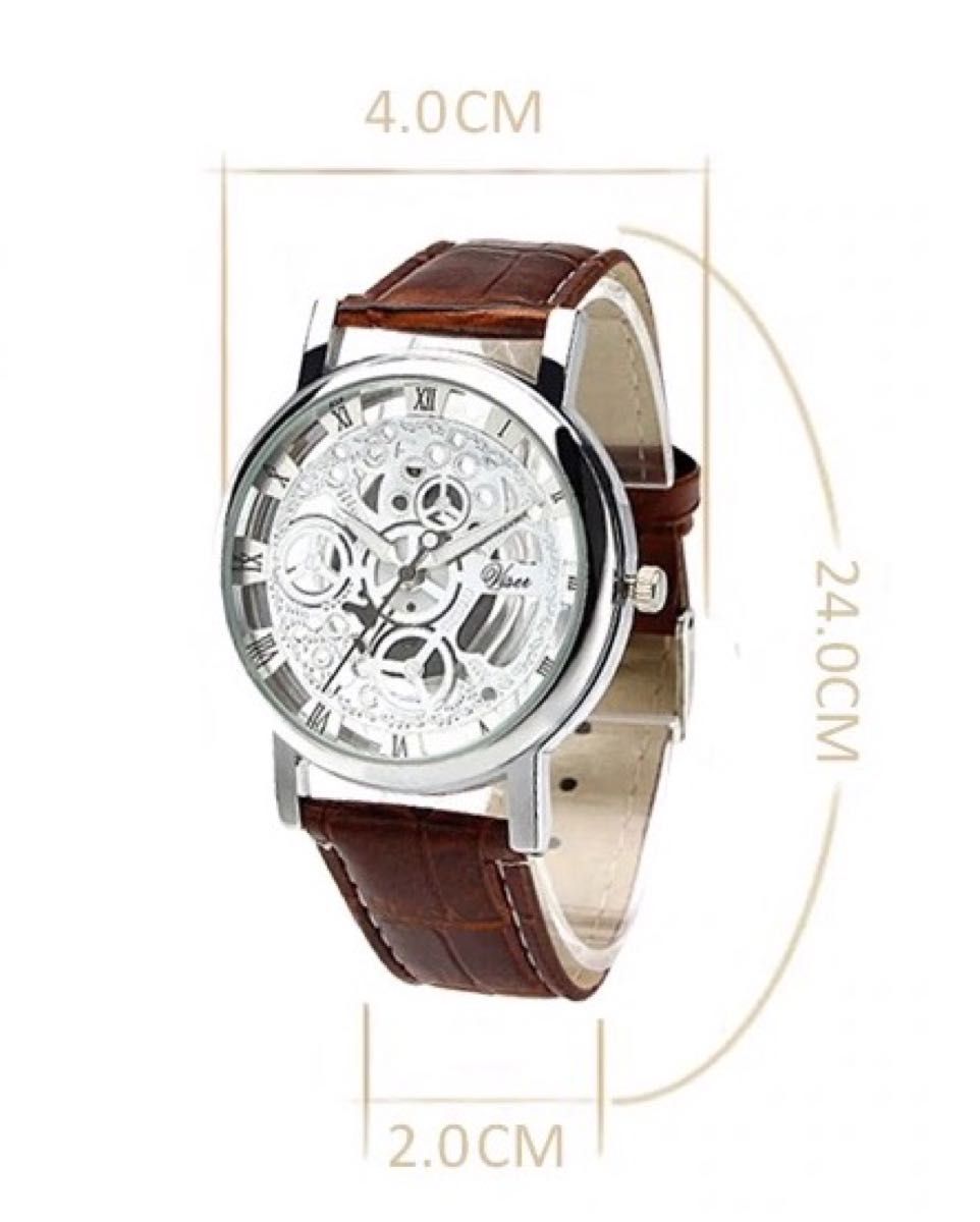 腕時計　時計 メンズ ステンレススチール 高品質 レザー 革 ベルト　アナログ　クォーツ ビジネス ウォッチ ギリシャ文字 時計