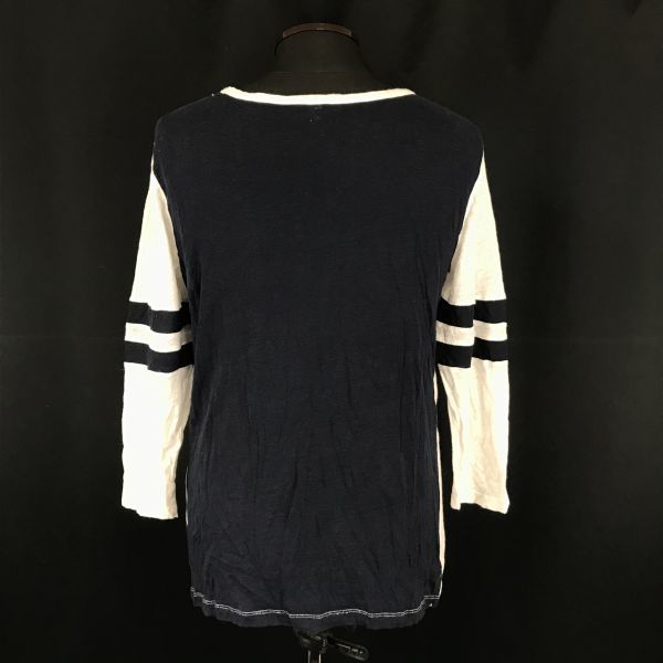 J.CREW/ジェイクルー★100％麻/リネン/七分袖Tシャツ/ロンT【Mens size -S/White×Navy】Tops/Shirts◆BG982_画像2