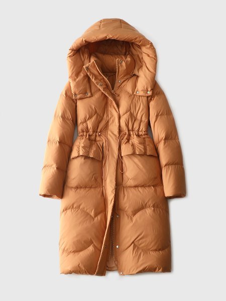 新品本物】 新品暖かい女性大人可愛いジャケット90％ダウンジャケットフードコートゴムウエストモカS Sサイズ
