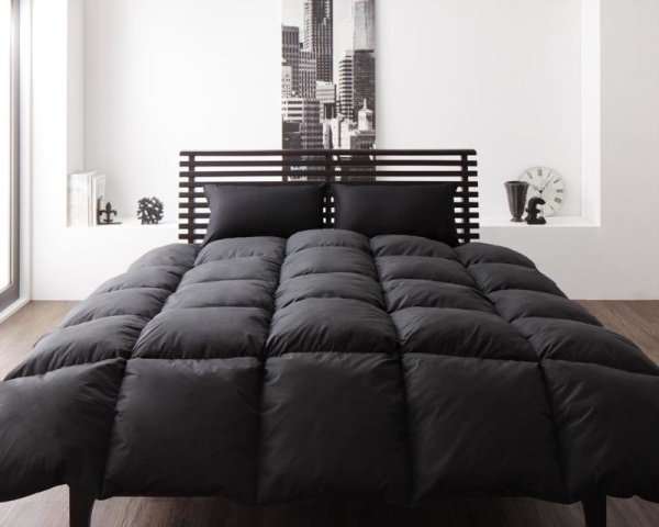羽毛布団セット ベッド用１０点 キングサイズ 色-サイレントブラック /ダックダウンタイプ