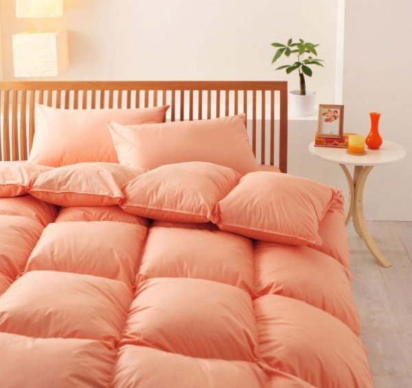 羽根布団セット ベッド用１０点 ダブルサイズ 色-コーラルピンク