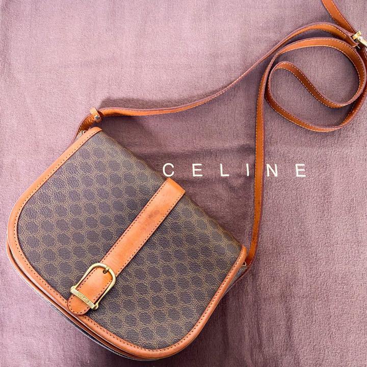 美品】CELINE セリーヌ ショルダーバッグ マカダム柄 ゴールド金具 PVC