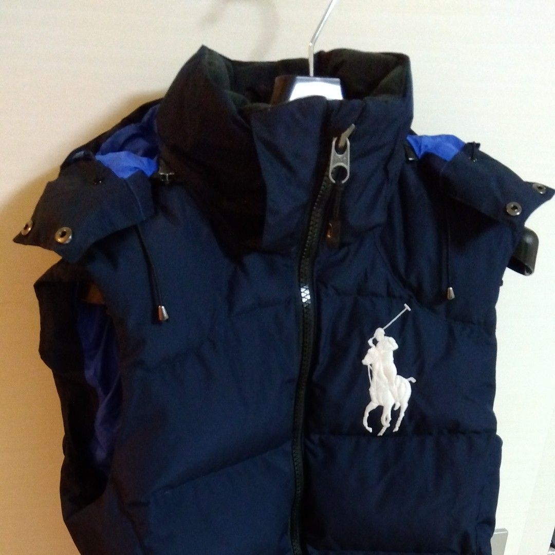 ★ほぼ新品！ ★POLO RALPH LAUREN ポロ ラルフローレン ダウンベスト ビッグポニー ネイビー フード付 着脱可能