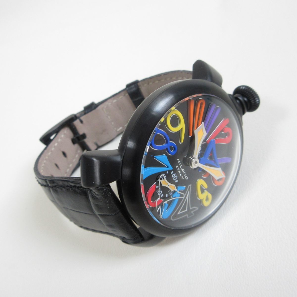 稼働品 GaGa MILANO ガガミラノ Manuale 48mm マニュアーレ 手巻き 腕時計 ウォッチ 40631 黒 ブラック 1202_画像3