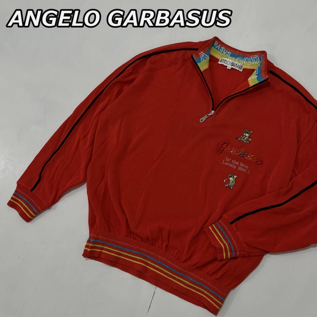 【ANGELO GARBASUS】アンジェロガルバス ロゴ 刺繍 ハーフジップ ニット セーター ゴルフウェア 赤 レッド_画像1