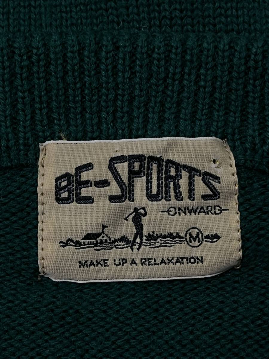 【BE-SPORTS】ビースポーツ ゴルフウェア ロゴ 刺繍 クルーネック ニット セーター オンワード樫山 緑 グリーン メンズ