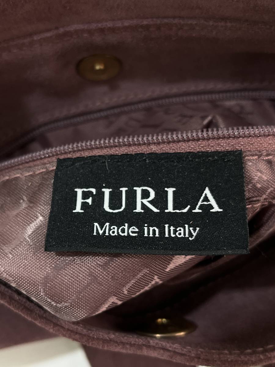 【FURLA】フルラ イタリア製 スエードレザー フラップ式 ショルダーバッグ 斜め掛けかばん 紫 パープル レディース_画像10