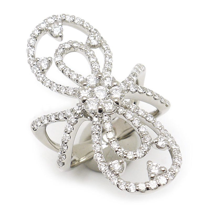 ダイヤモンドリング #13 約13号 PT900・ダイヤ2.00ct フラワーモチーフ 花 指輪 美品