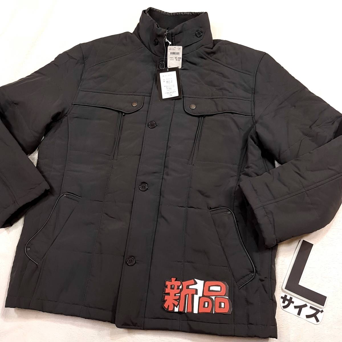 j3新品★送料無料★定価8424円暖かい中綿キルトジャケット★スタンドカラー フルジップアップジャンパーコート★メンズLサイズ 濃いグレー