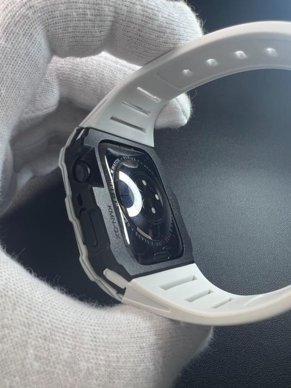 apple watch 44mm 45mm custom racing case carbon fibre white 