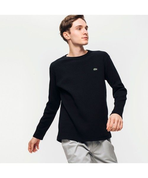 ★ラコステ LACOSTE ワッフル　クルーネックロング　Tshirt　長袖カットソー　メンズＳ～Мサイズ　ブラック★日本製