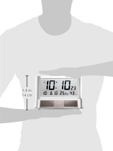 セイコー クロック 置き時計 ハイブリッドソーラー 電波 デジタル カレンダー 温度 湿度 表示 銀色 メタリック SQ690S SEIKO_画像4