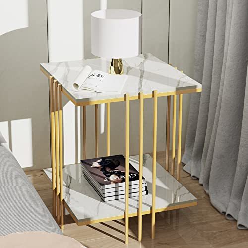  side table night table marble tabletop × Gold legs bedside table sofa width coffee table shelves attaching white stylish width 45