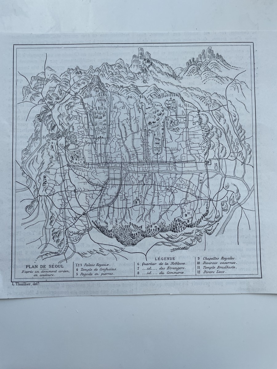 1888年 朝鮮 Varat氏の持ち帰ったソウル地図　オリジナル木版画_画像1