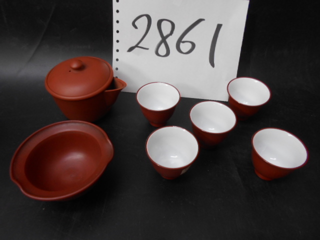 WEB限定】 大雅堂2861 朱泥煎茶器7点 茶碗5客と湯冷まし6点美品 急須