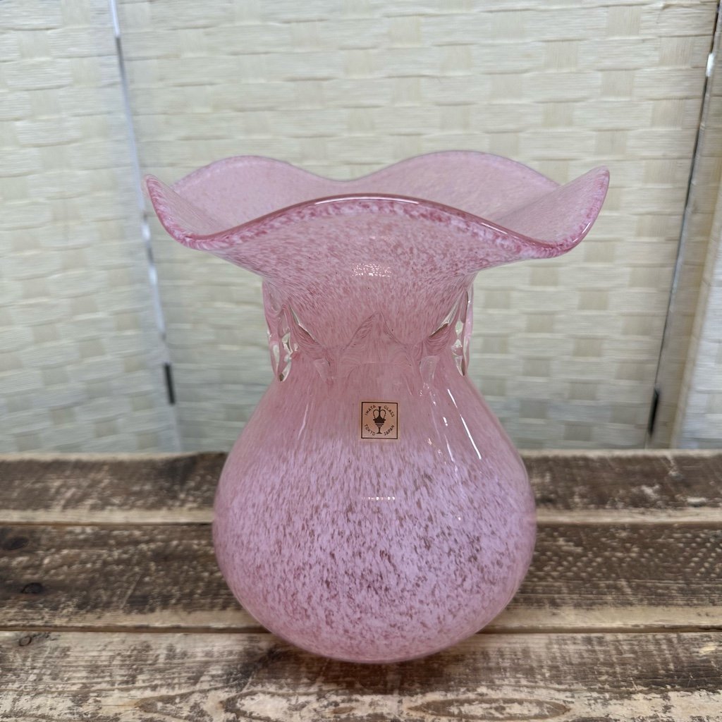 のようなも】 IWATA GLASS ガラス 花瓶 ピンク フリル レトロ 気泡 のようなも