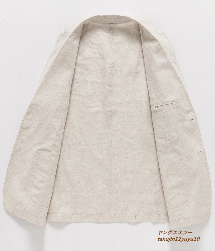 正規品 リネン ブレザー メンズ テーラードジャケット 高級 麻100% 紳士服 超レア スーツ 春夏秋 アウター デザイナーズ 二色 ホワイト L_画像4