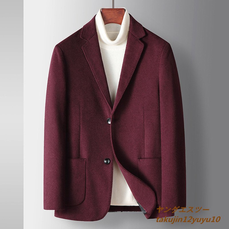ファッションなデザイン 新品 2XL ワインレッド 四色選択 スリム アウター 紳士 無地スーツ テーラードジャケット 高級 スプリングコート ウール ブレザー メンズ XLサイズ以上