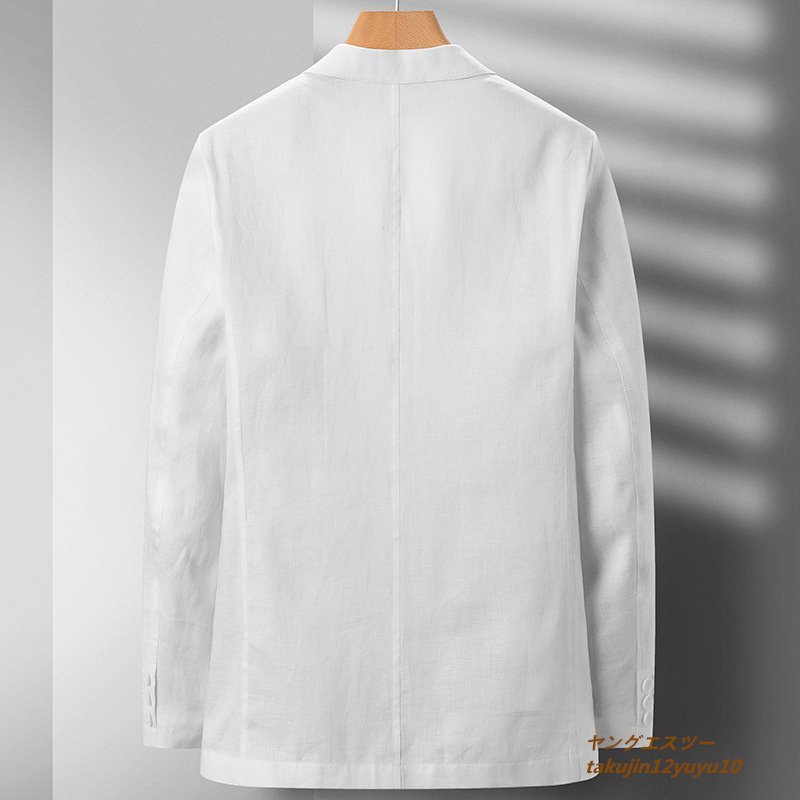 正規品 リネン ブレザー メンズ テーラードジャケット 高級 麻100% 紳士服 超レア スーツ 春夏秋 アウター デザイナーズ 二色 ホワイト L_画像2