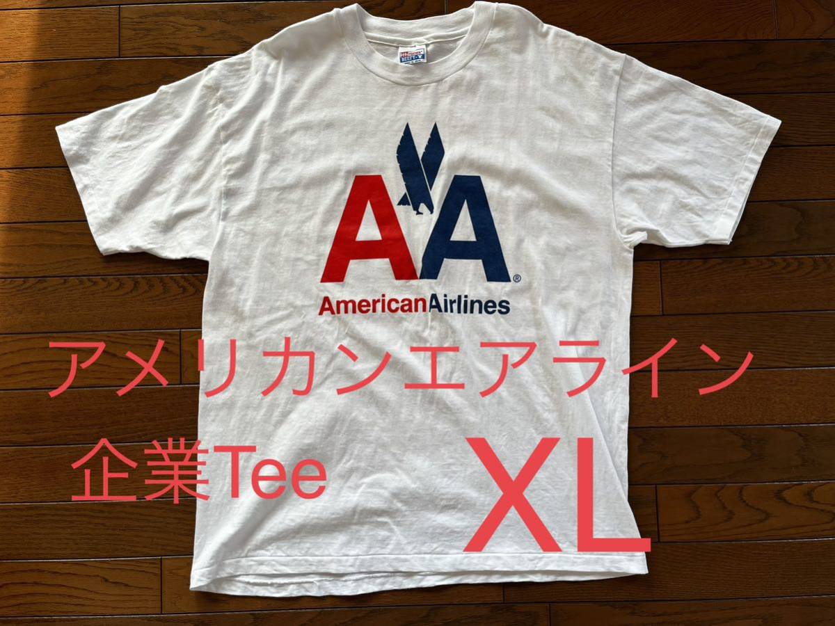 90' ヴィンテージ シングルステッチ　航空会社！企業Tee！　American airlines Apple