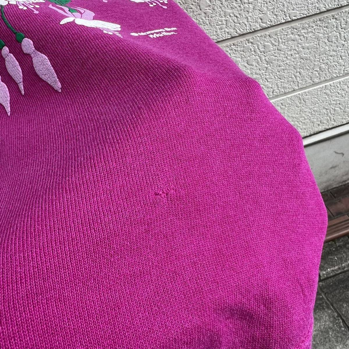 80s 90s USA производства воротник имеется дизайн тренировочный цветок розовый футболка Hanes разделение nzPicket Pand Post America производства б/у одежда vintage Vintage 