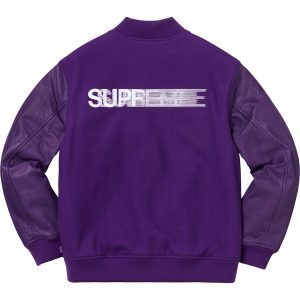 即決 Purple M 送料無料 国内正規品 18AW Supreme Motion Logo Varsity Jacket