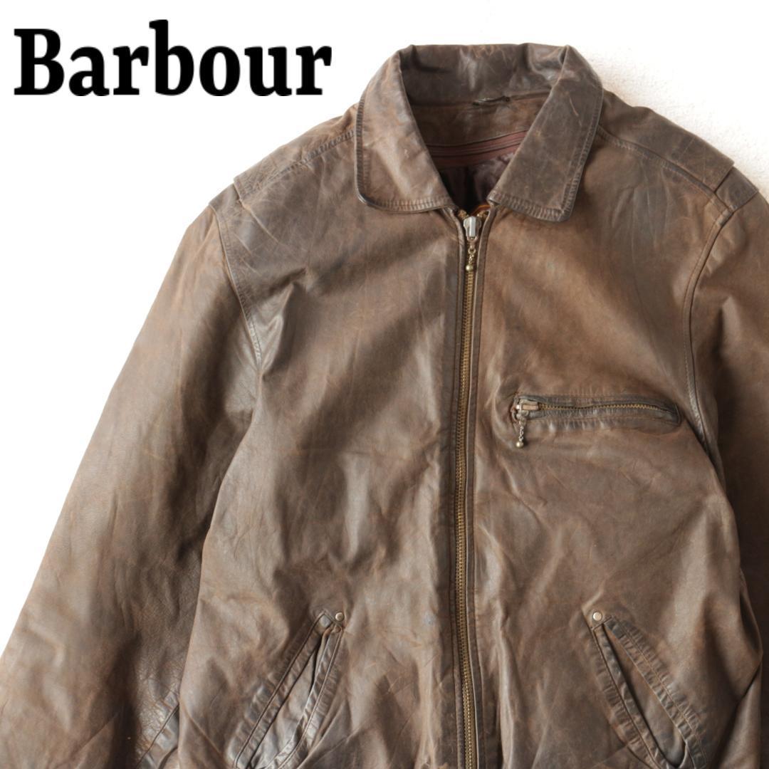 barbour バブアー オイルド レザージャケット 80s 90s ブラウン_画像1