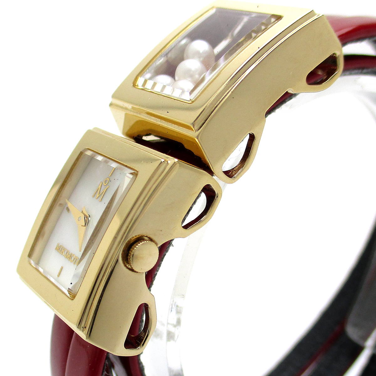 ミキモト 時計 マルチフォームウォッチ レディース ベビーパール 2重巻きベルト 赤 シェル文字盤 腕時計 MIKIMOTO クォーツ