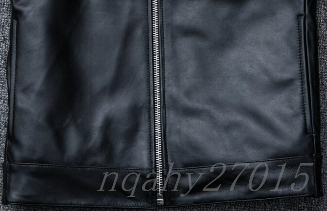 美品 シープスキン スタンドカラー シングルライダース レザージャケット ブラック サイズ イタリアンレザー _画像5
