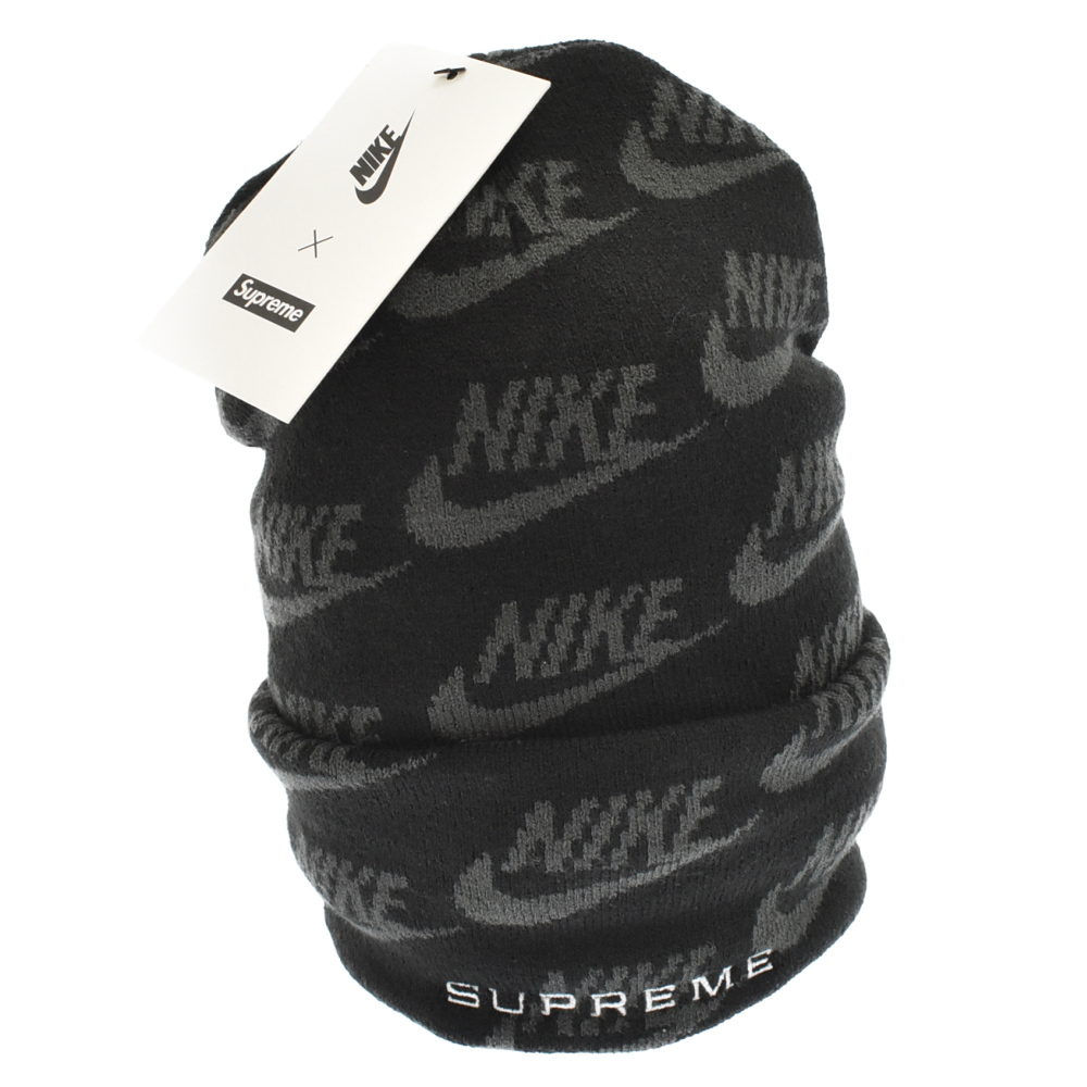 贅沢 Beanie Logos Jacquard Nike Supreme 21SS シュプリーム Black ブラック ニット帽 ワッチキャップ、ニットキャップ
