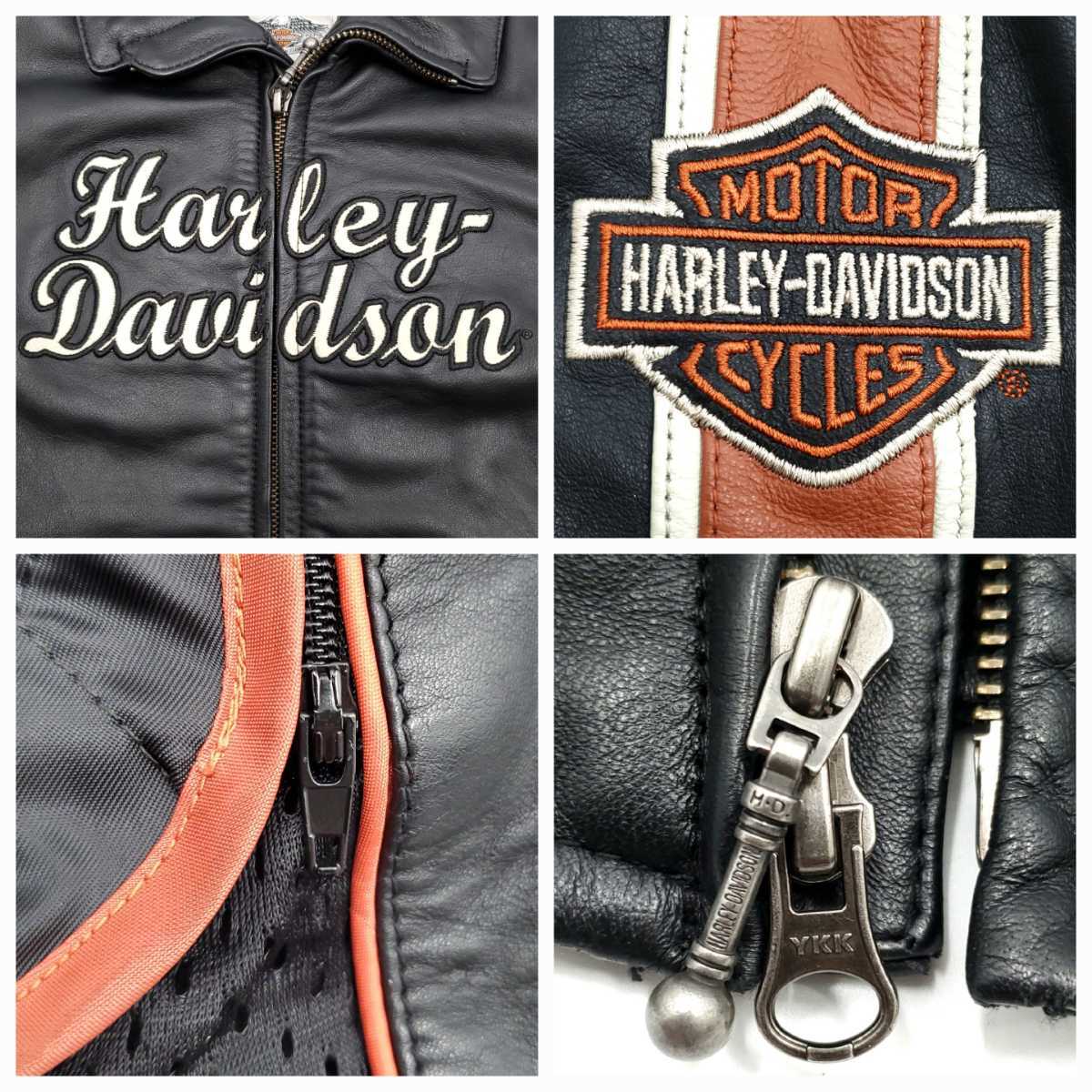 着脱式ライナー付◆HARLEY-DAVIDSON◆カウハイドレザーライダースジャケット黒メンズMシングル本皮ハーレーダビッドソン本革ジャン刺繍 489