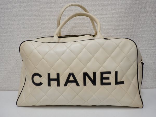 豊20FTA/4A〇CHANEL シャネル マトラッセ スポーツライン ボストンバッグ レザー ホワイト〇_画像2