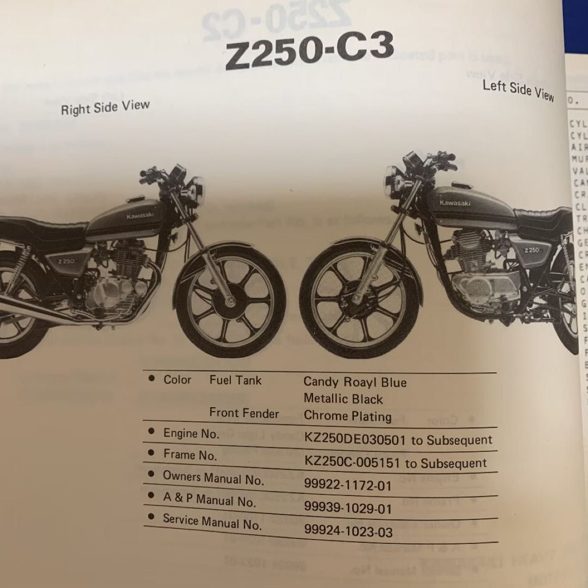 Kawasaki Z250-C パーツカタログ カワサキ 英語 英字