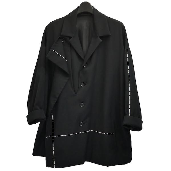 Y’s 「Yohji Yamamoto」 2018aw LOOK2 ウールギャバ ステッチデザイン ラップ ジャケット 18aw ワイズ ウールギャバジン 刺繍
