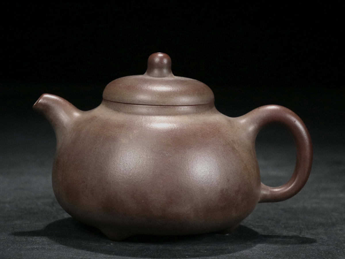 急須□中国 蓮子果実細工 漢文彫り 朱泥 後手茶瓶 壷迷偉 渓庭舟 憶