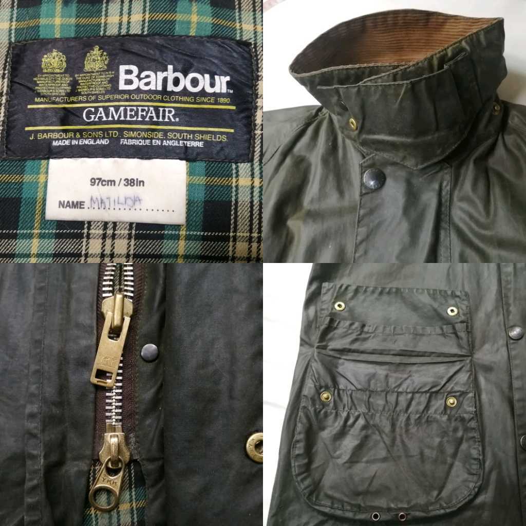 80s Barbour Gamefair c38　2クラウン　2クレスト　 ゲームフェア　バブアー　YKK棒ジップ_画像4