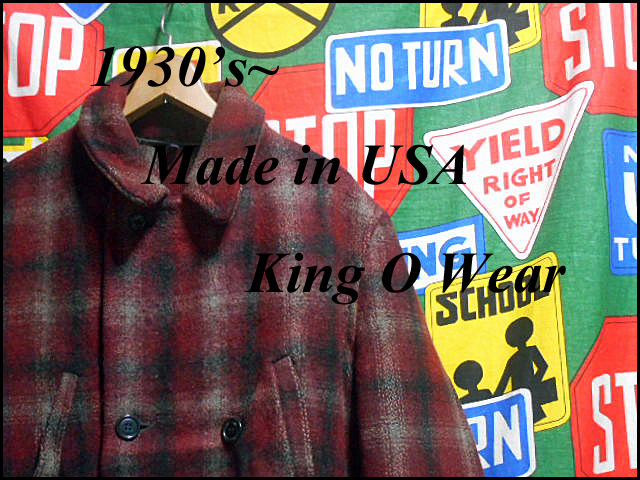 ★シャドーチェックな1着★Made in USA製アメリカ製King O WearキングオーウェアービンテージメルトンウールPコート30s40s30年代40年代3840