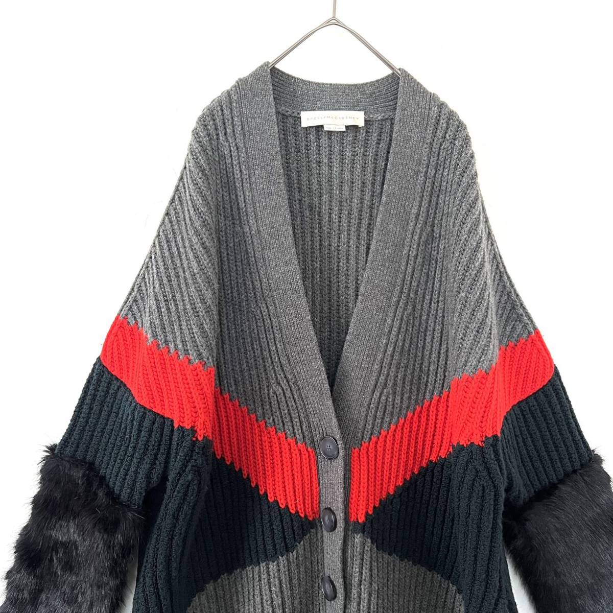 【送料無料】ステラマッカートニー ファー ニット カーディガン 肉厚 厚手 冬物 レディース fur free fur 38 M グレー ブラック
