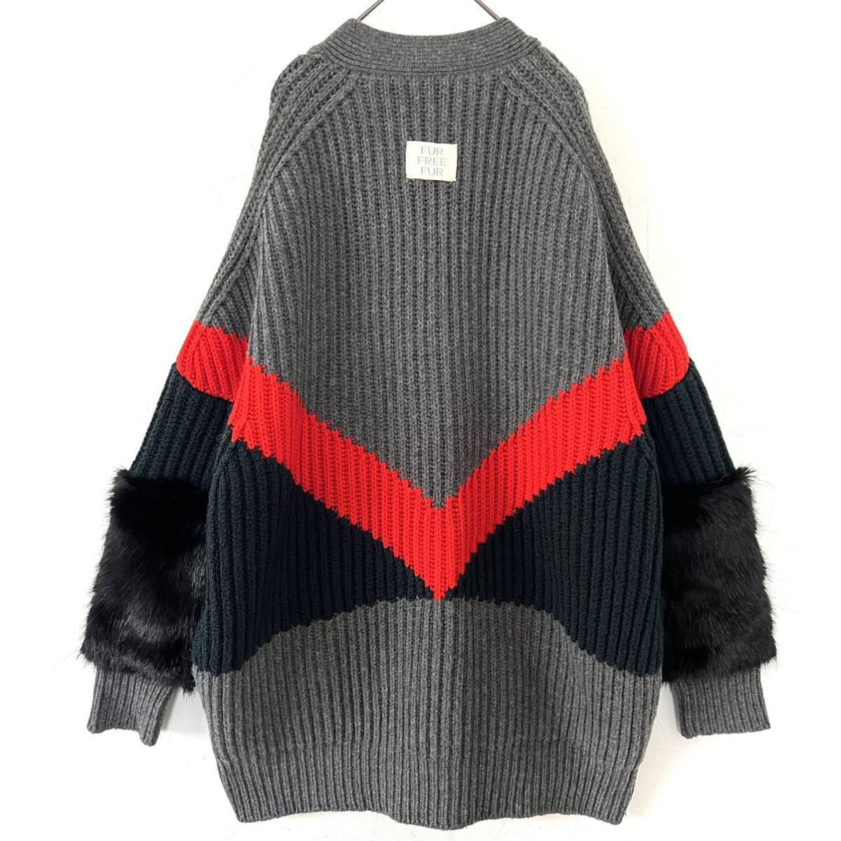 【送料無料】ステラマッカートニー ファー ニット カーディガン 肉厚 厚手 冬物 レディース fur free fur 38 M グレー ブラック