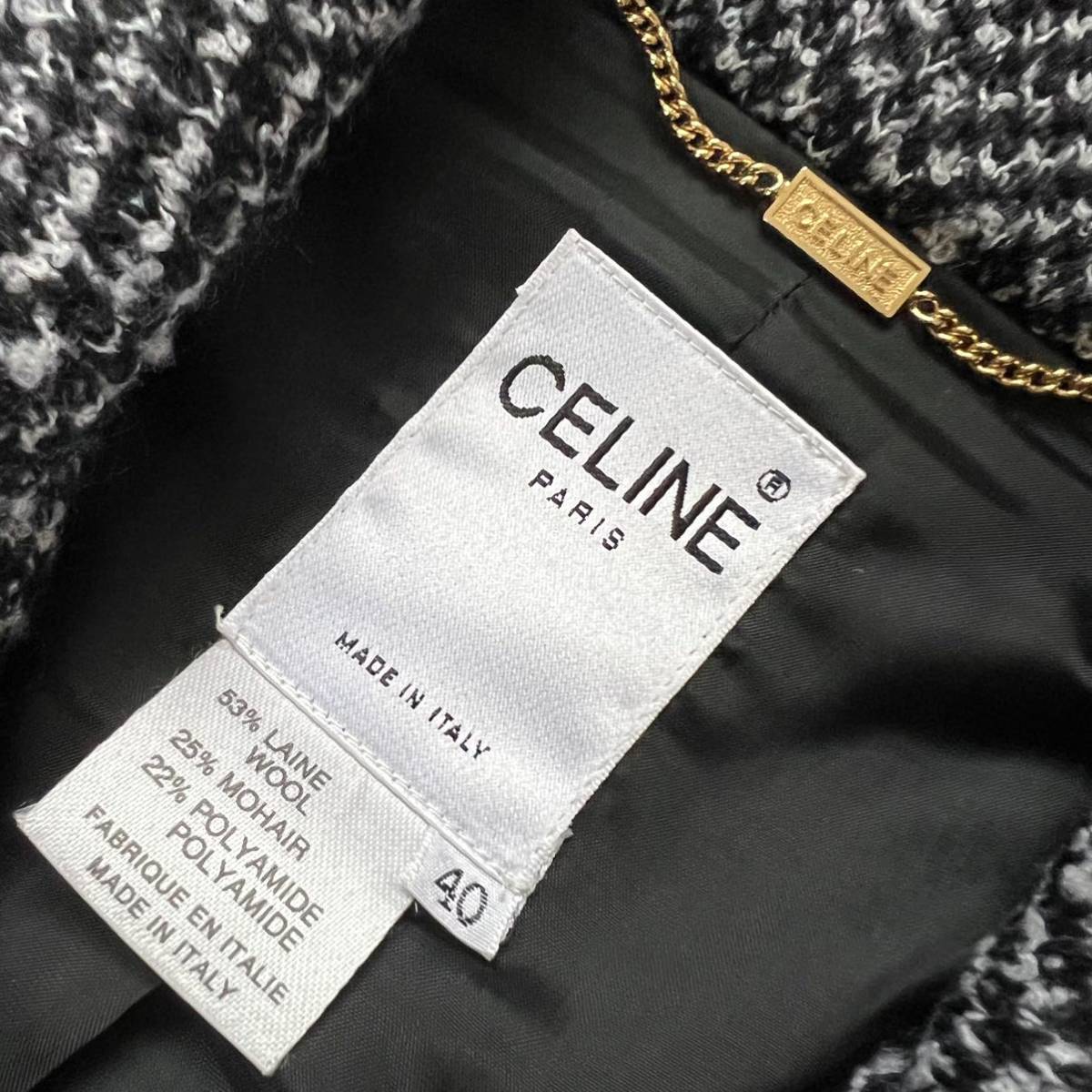 【送料無料】celine セリーヌ ミックスニット ツイード チェスターコート レディース 冬物 ロングコート Aライン 40 L