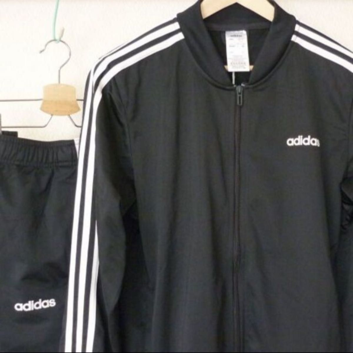 大きいサイズ(2XL) アディダス黒ジャージ上下セット/セットアップ adidas