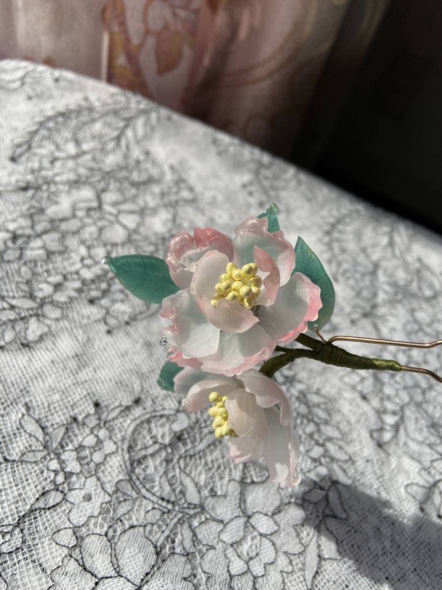 ハンドメイド ヘアアクセサリー かんざし 178 ピンクのお花_画像3