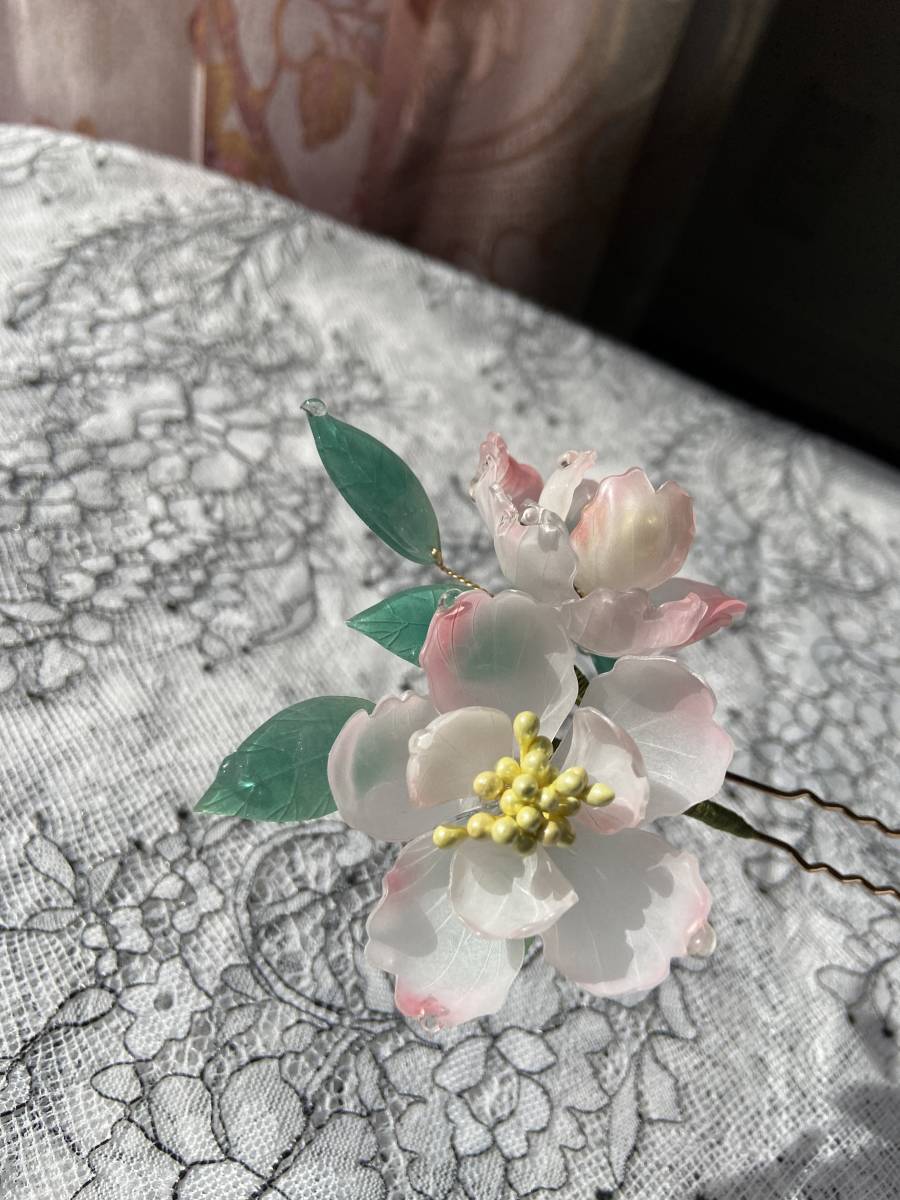 ハンドメイド ヘアアクセサリー かんざし 178 ピンクのお花_画像1