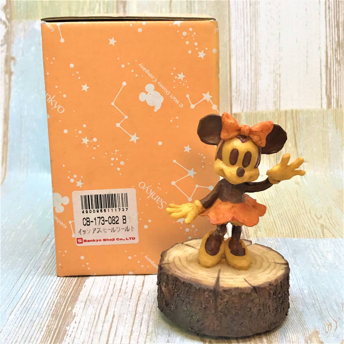 レア★ミニーマウス Minnie Mouse ミニー 陶器製 フィギュア 木製風 オルゴール フィギュア 小さな世界★ディズニー TDL Disney_画像1