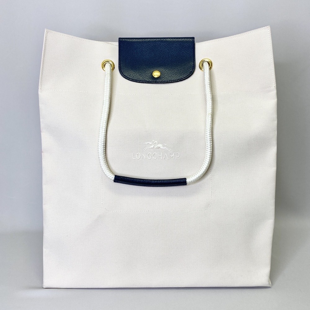 ◆LONGCHAMP ロンシャン ハンドバッグ◆ ホワイト キャンバス レザー ユニセックス bag 鞄 KI1004_画像1