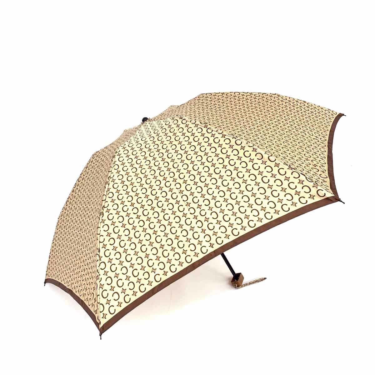 セリーヌ】CELINE 晴雨兼用日傘 Cマカダム総柄 ベージュ 色焼け有り-
