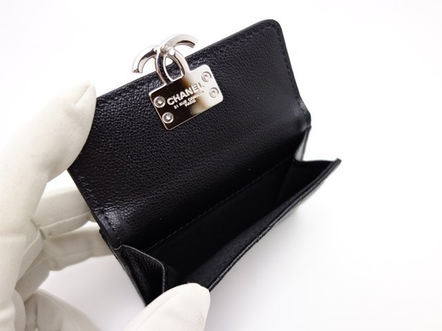 CHANEL シャネル マトラッセ 三つ折り財布 コンパクトウォレット AP1173 黒 キャビア 財布 レディース 中古 送料無料_画像5