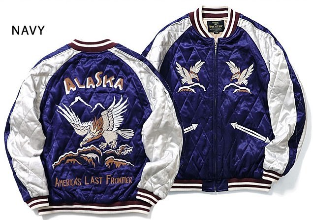 レーヨンスカジャン「HAWK」 HOUSTON ネイビーMサイズ 51216 ヒューストン 鷹 和柄 和風 刺繍 スーベニアジャケット 中綿